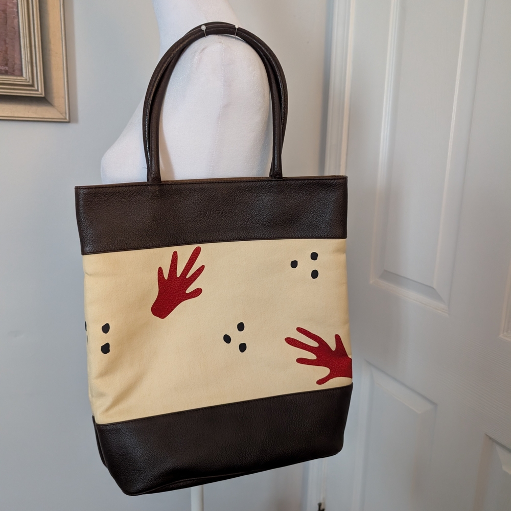 Bvlgari Red Hands Leather Canvas Tote Bag Italy